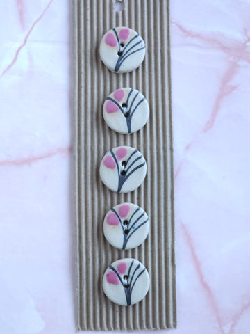 Ceramic Buttons - Pink Flower