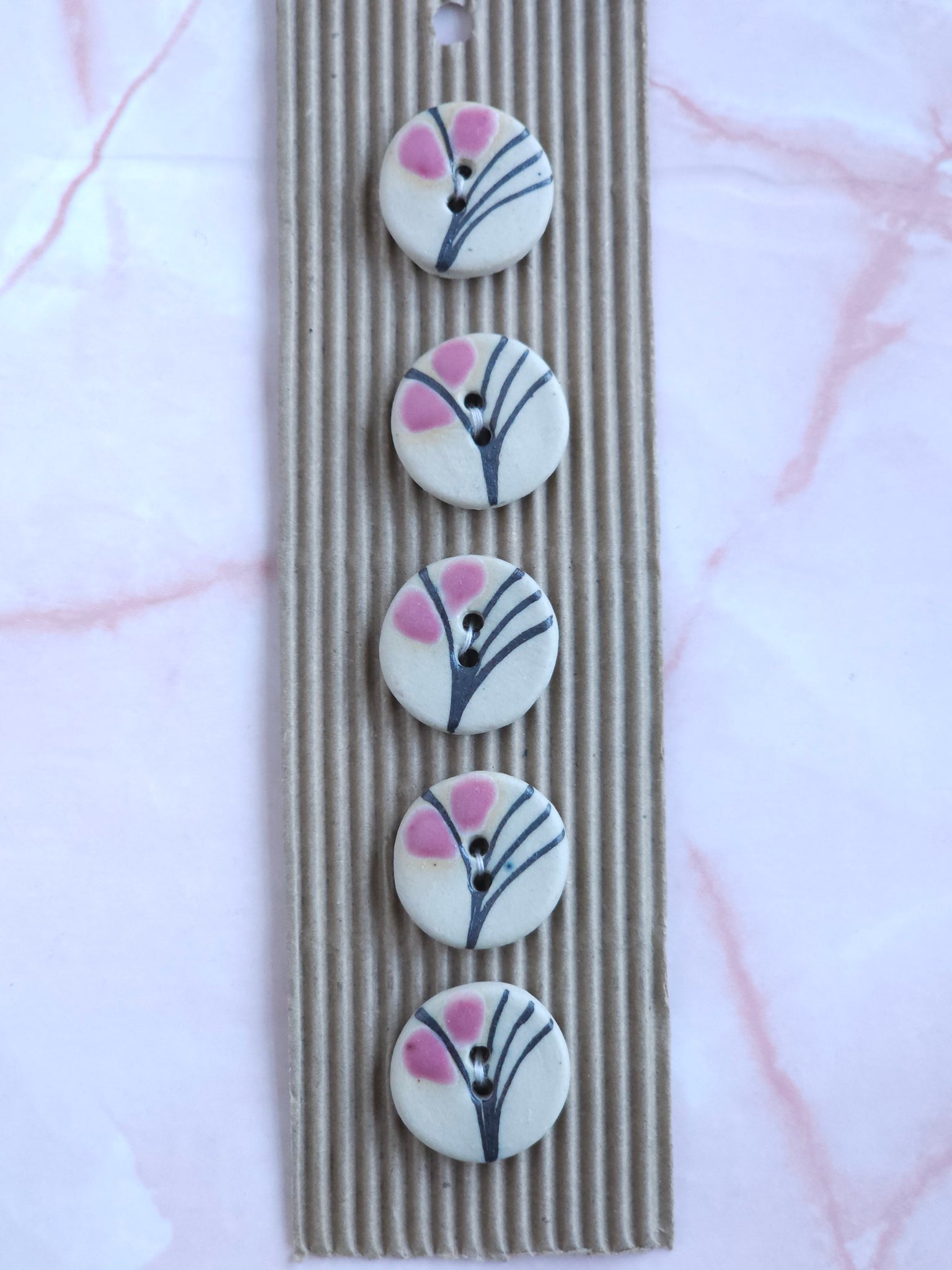 Ceramic Buttons - Pink Flower