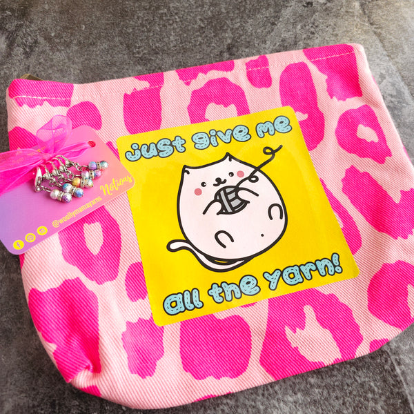 Neon Pink Canvas Pouch and Stitch Marker Set