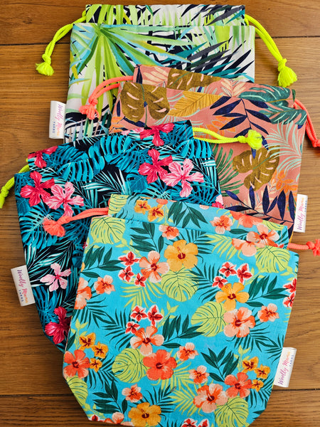 Tropical Project Bag - Medium Sized - Neon Drawstring