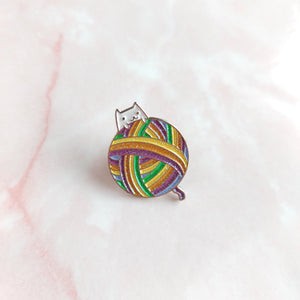 Glitter Yarn Cat - Enamel Pin